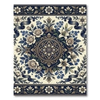 Elegant Navy Floral Cream Medallion Rug