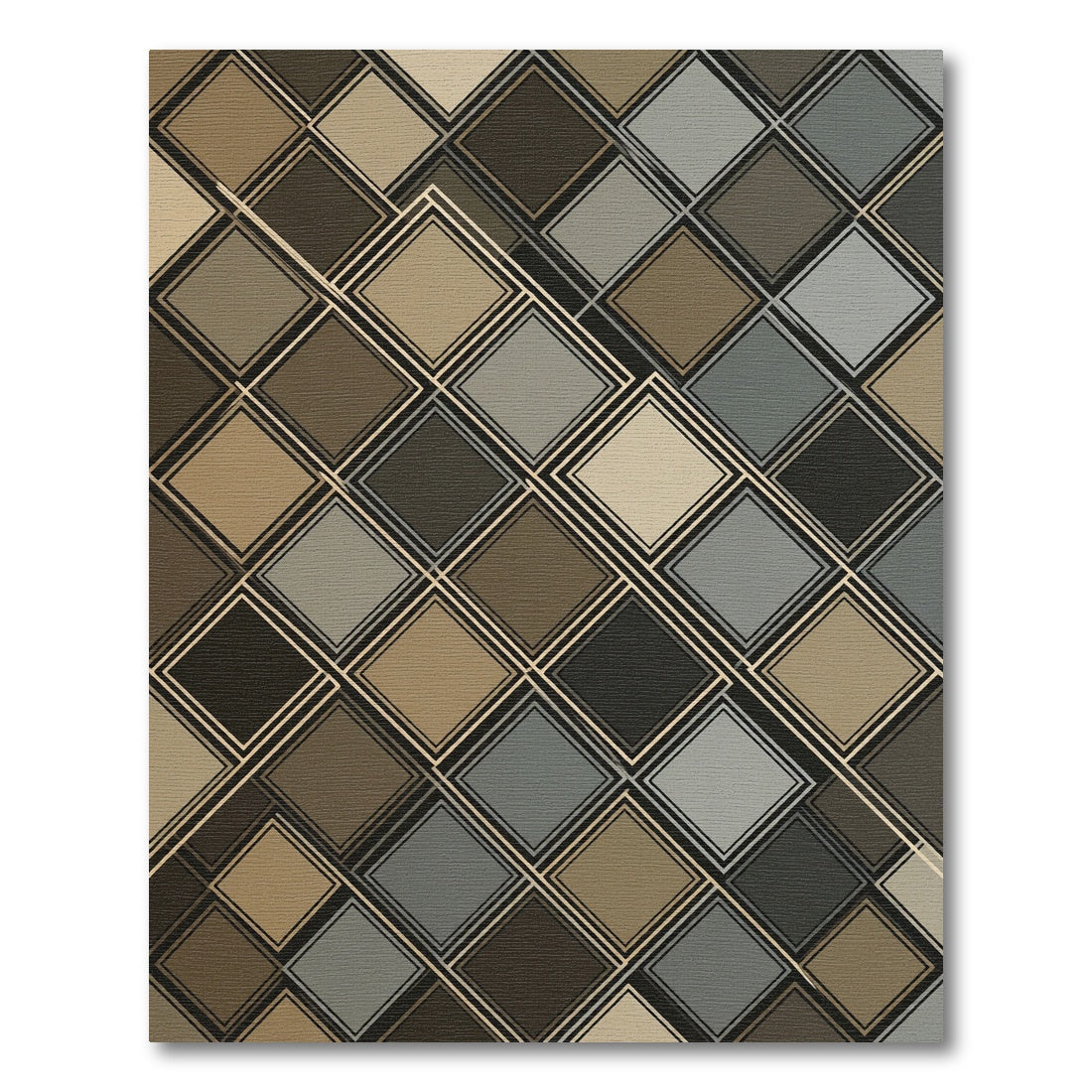 Contemporary Earth Tone Geometric Square Rug