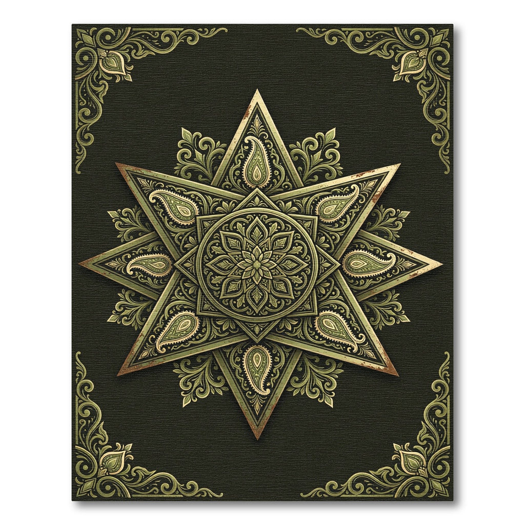 Sage Green Ornate Star Paisley Medallion Rug