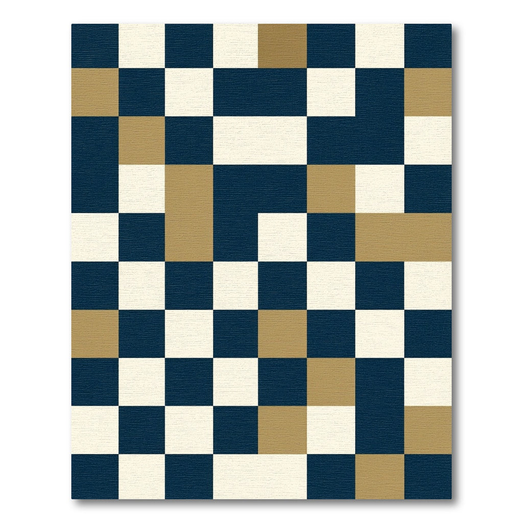Modern Navy Gold Colorblock Geometric Rug