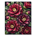 Rich Crimson Bloom Golden Swirl Rug