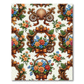 Ornate Floral Basket Wagon Motif Rug