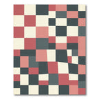 Modern Geometric Block Grid in Muted Coral and Slate Rug