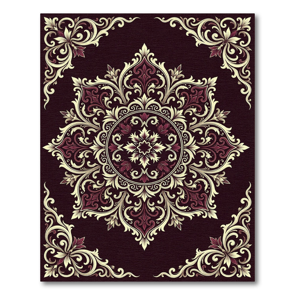 Crimson Ivory Floral Medallion Ornament Rug