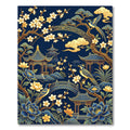 Golden Chinoiserie Floral Pagoda Navy Rug