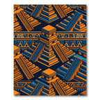 Geometric Orange Blue Aztec Pyramid Artwork Rug