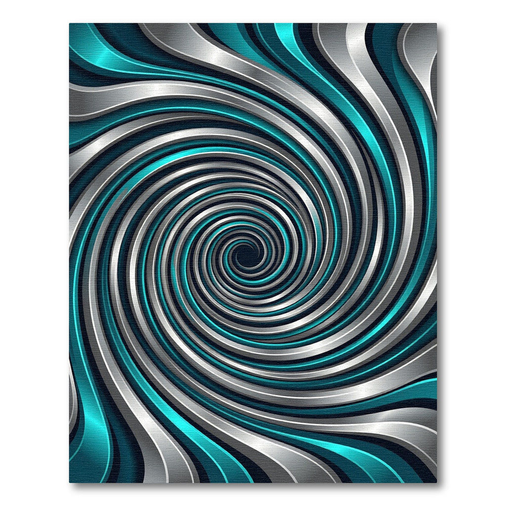 Metallic Teal and Silver Spiraling Vortex Rug