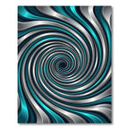 Metallic Teal and Silver Spiraling Vortex Rug