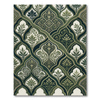 Dark Green Arabesque Floral Medallion Rug