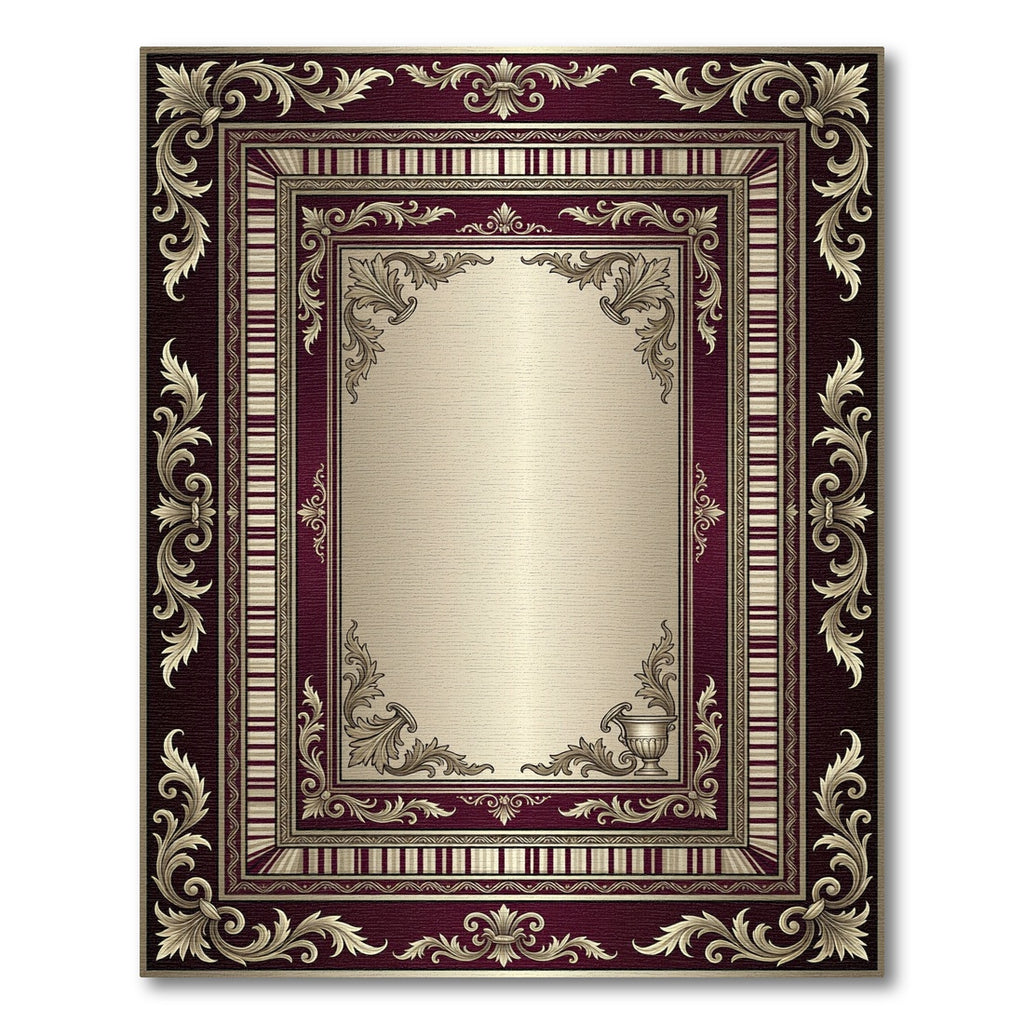 Ornate Burgundy Golden Victorian Baroque Scroll Rug