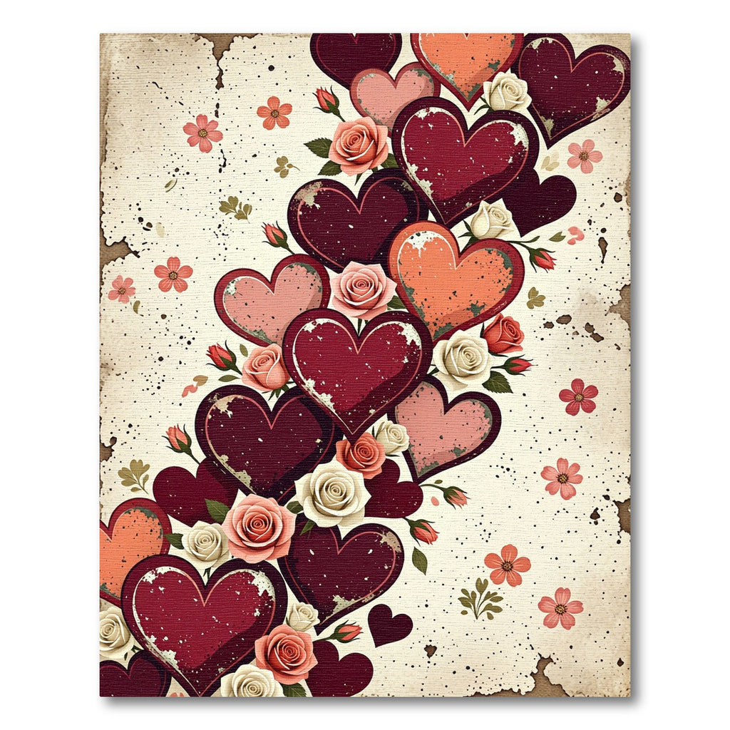 Vintage Distressed Heart Floral Bouquet Rug