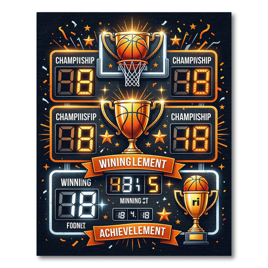 Golden Basketball Championship Trophy Scoreboard Rug