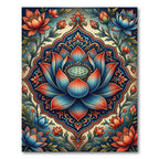 Indigo And Crimson Lotus Mandala Rug