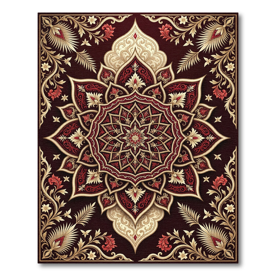Crimson Gold Floral Medallion Rug