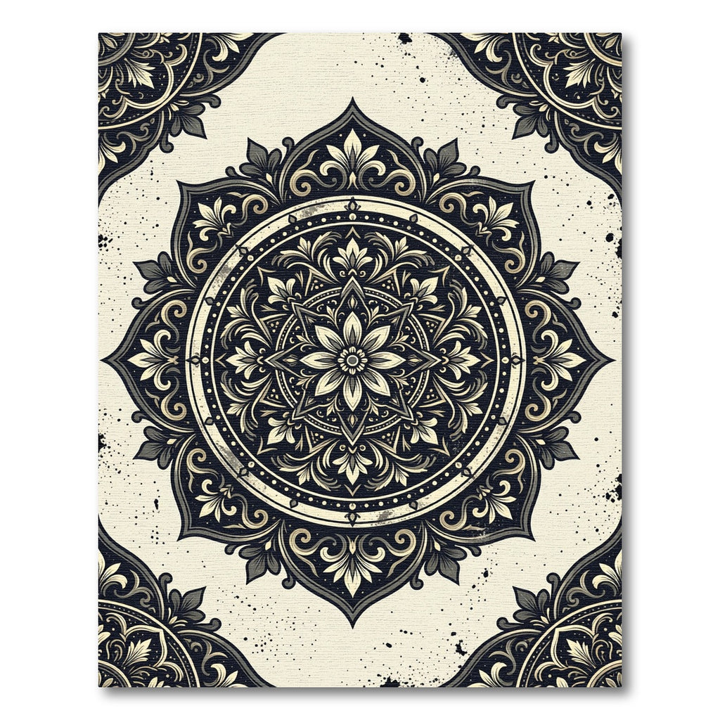 Ornate Black Floral Mandala Medallion Rug