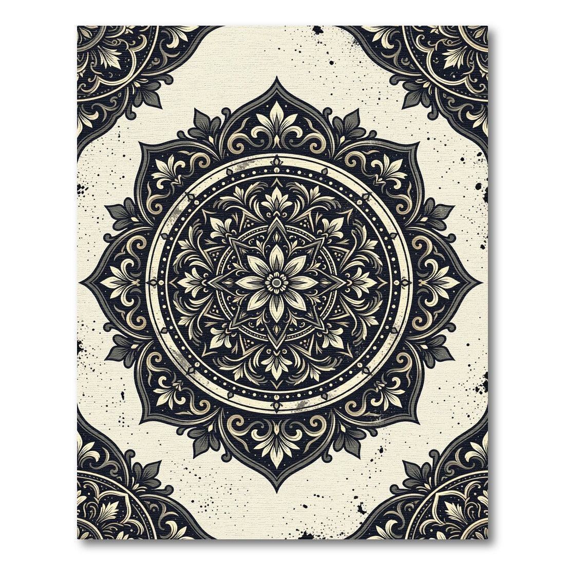 Ornate Black Floral Mandala Medallion Rug