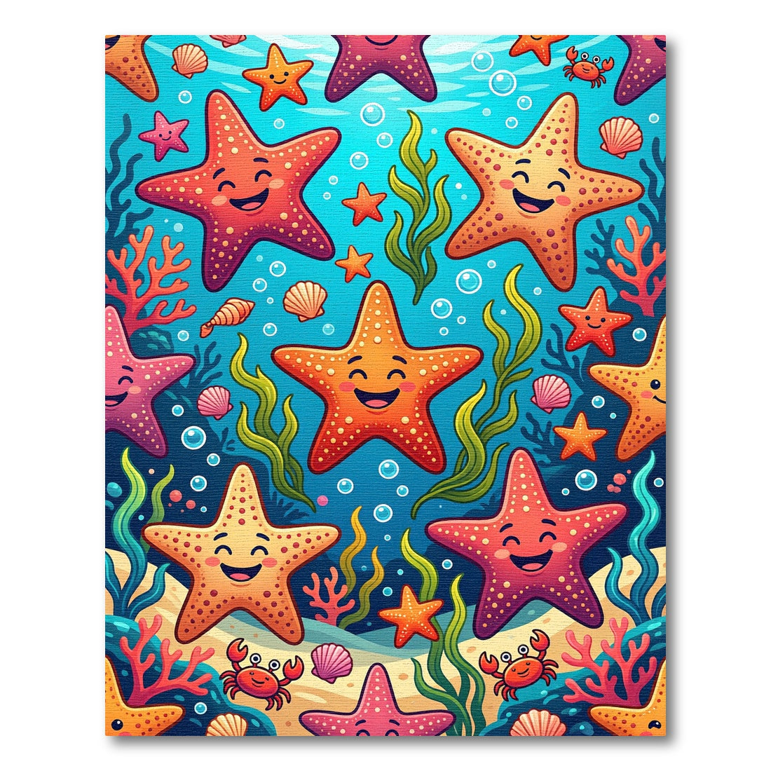 Cheerful Colorful Starfish and Crab Reef Rug