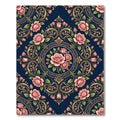 Elegant Navy Gold Rose Floral Medallion Rug