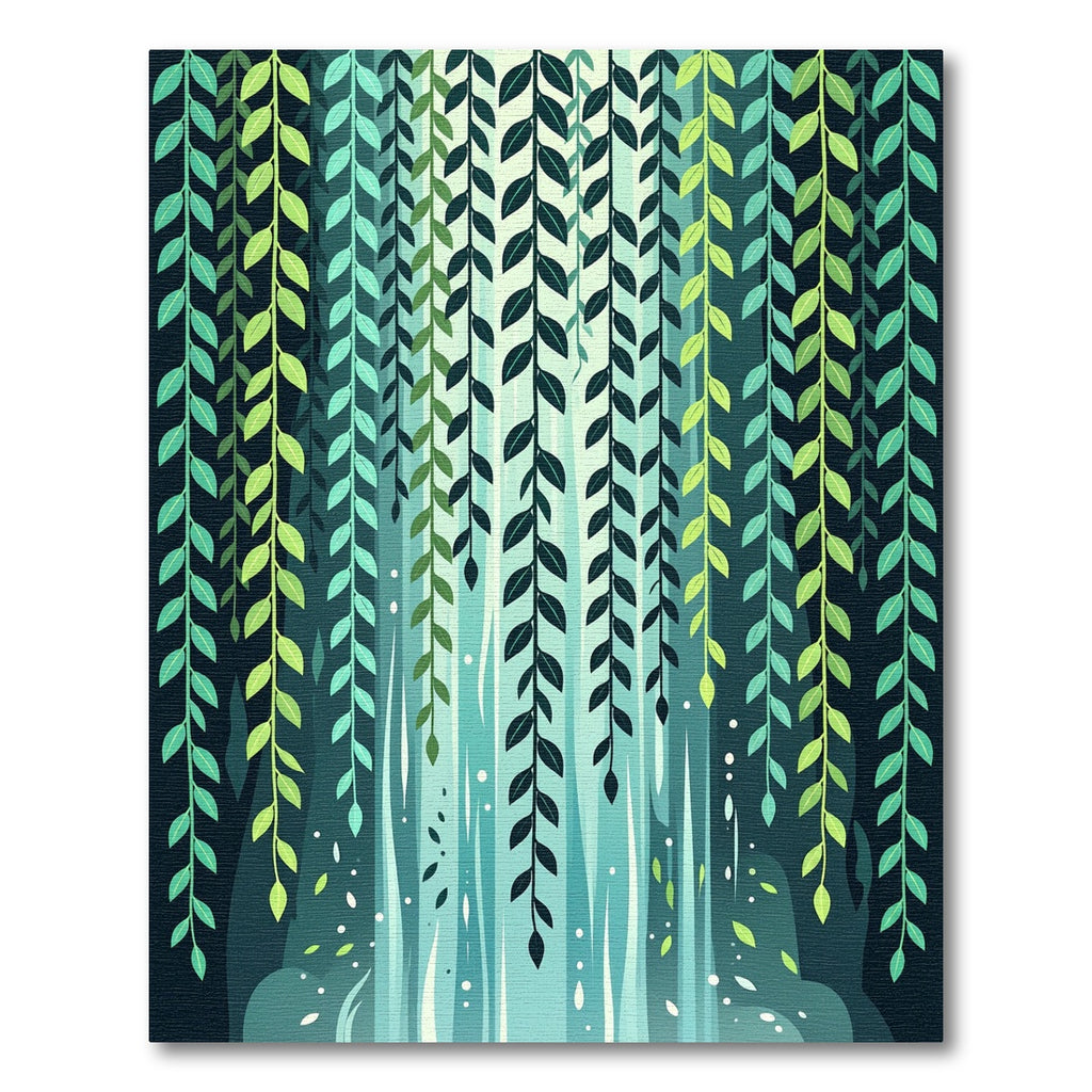 Cascading Willow Leaf Green Forest Wall Rug