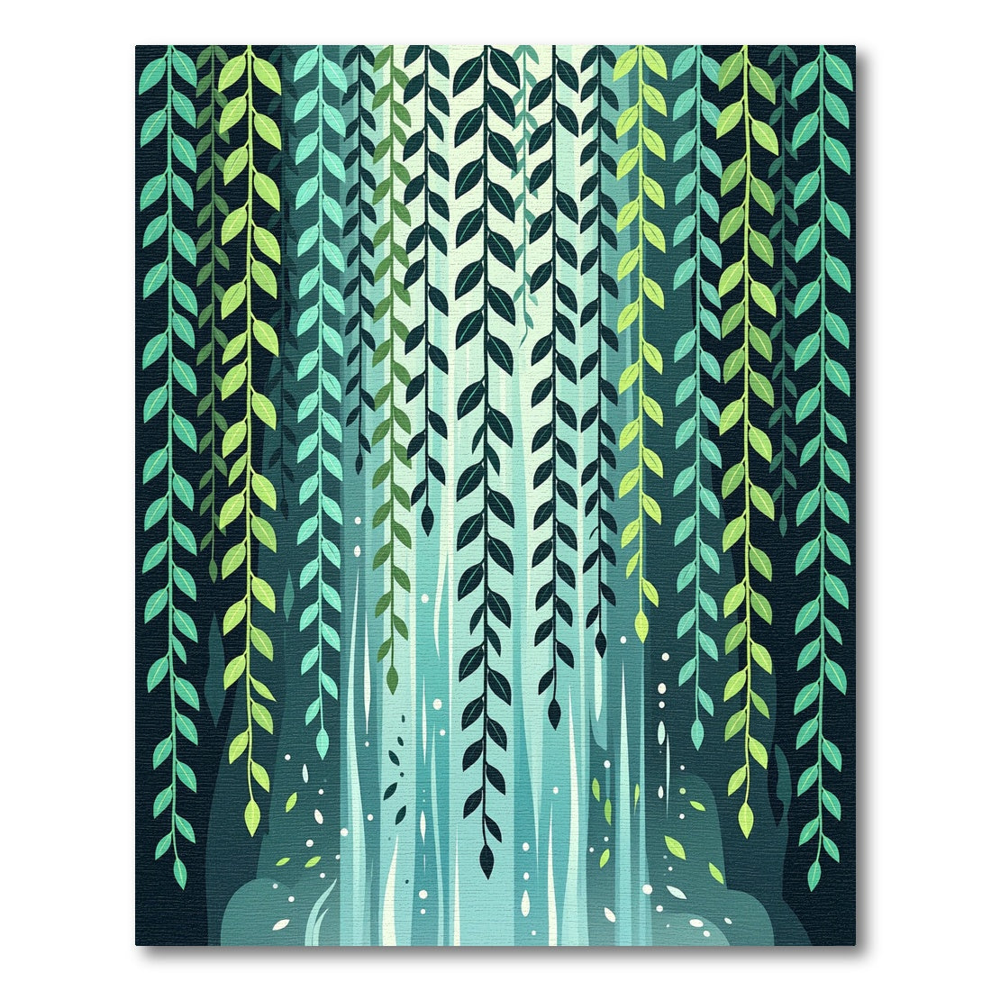 Cascading Willow Leaf Green Forest Wall Rug