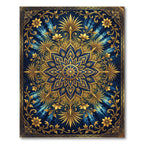 Golden Royal Blue Floral Sunburst Rug
