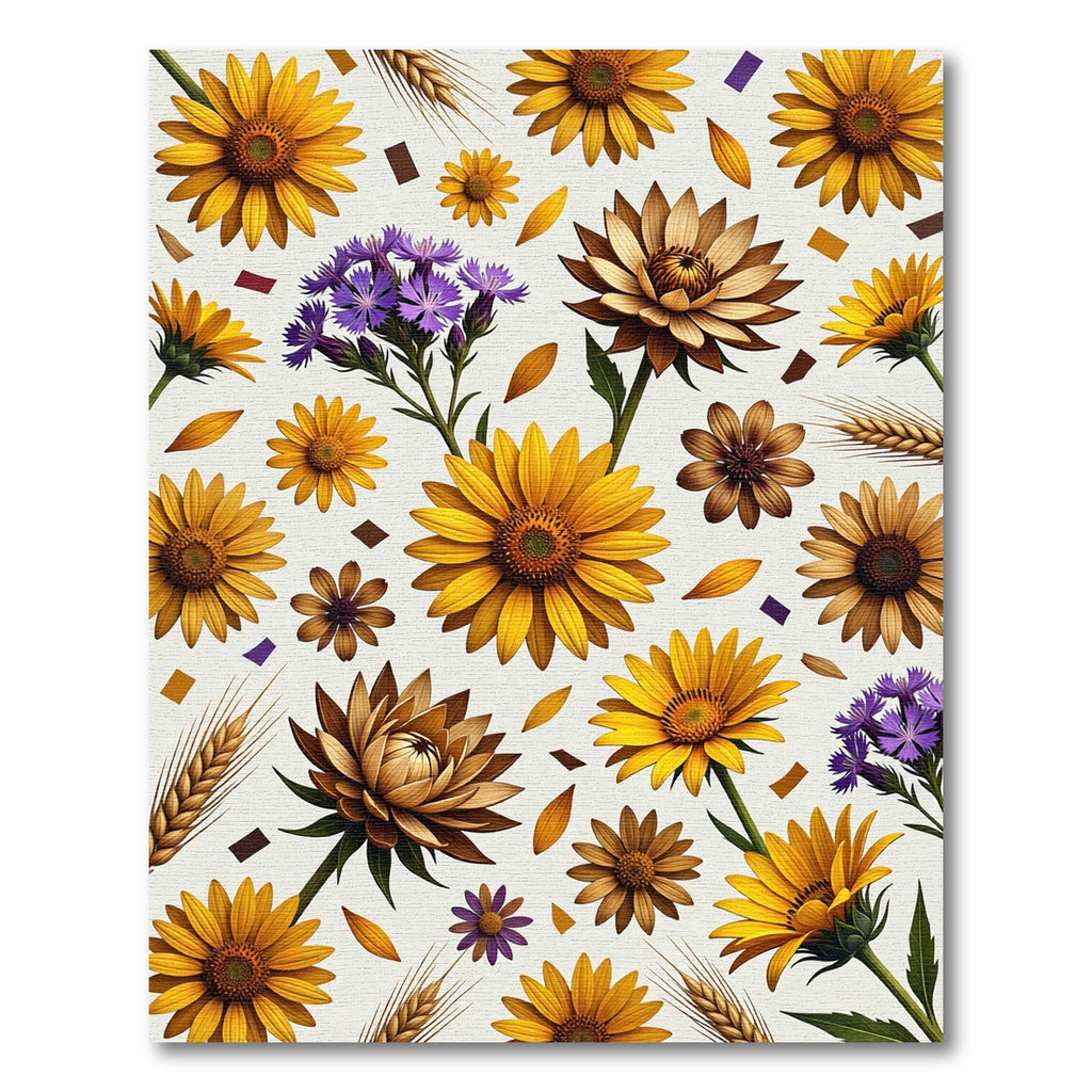 Sunny Sunflower Meadow with Wheat Field Rug