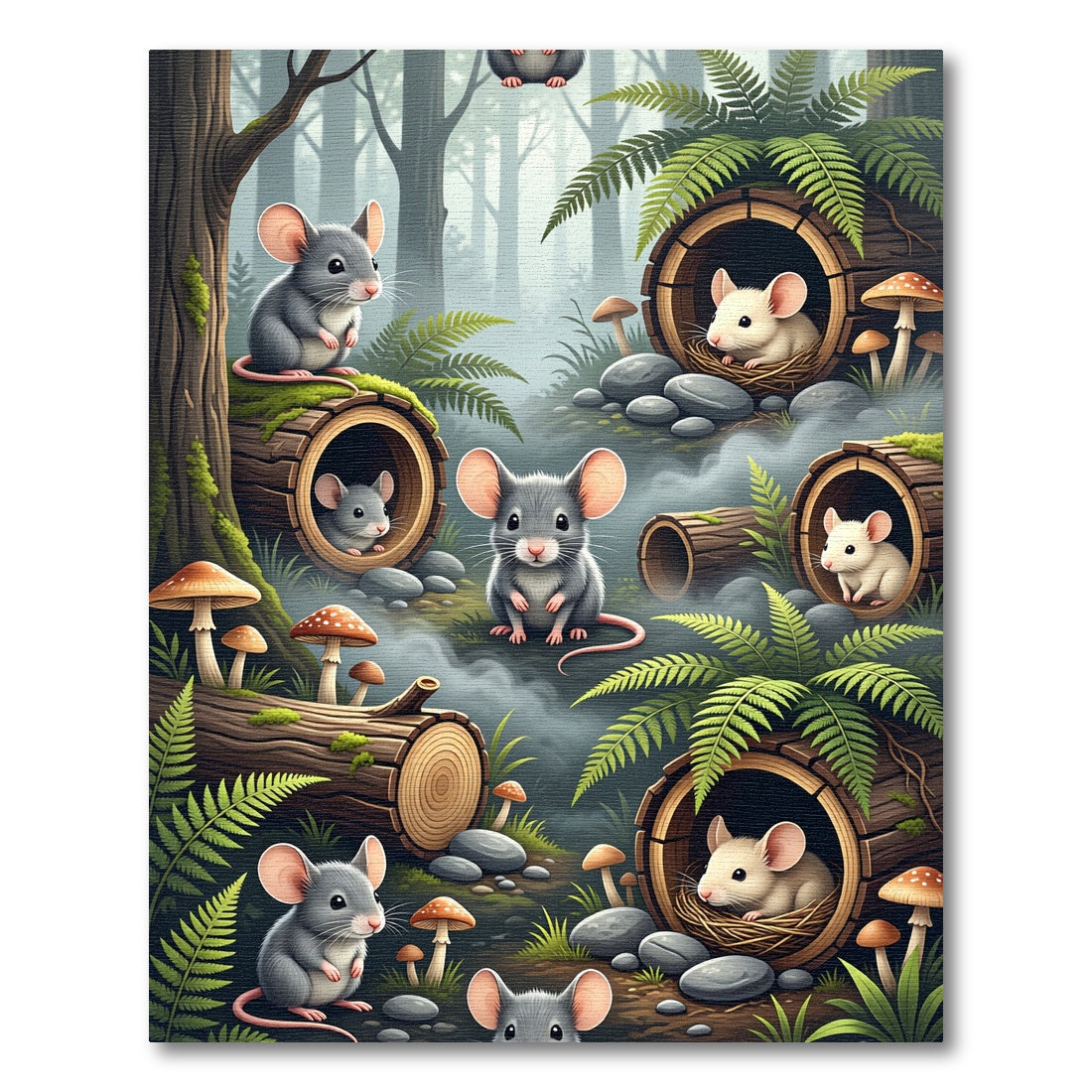 Whimsical Mouse Woodland Forest Scene Rug