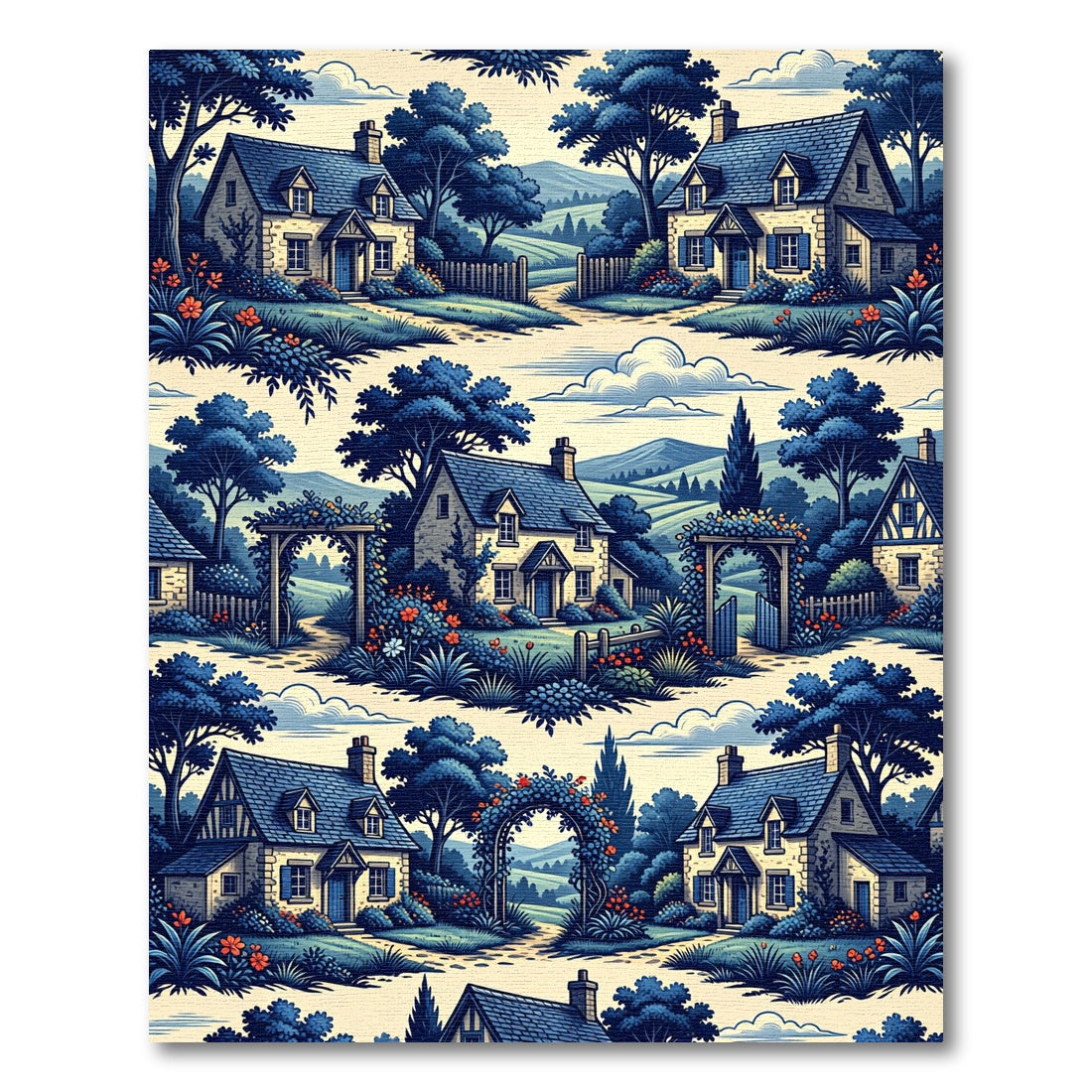 Charming Countryside Cottage Scene Rug