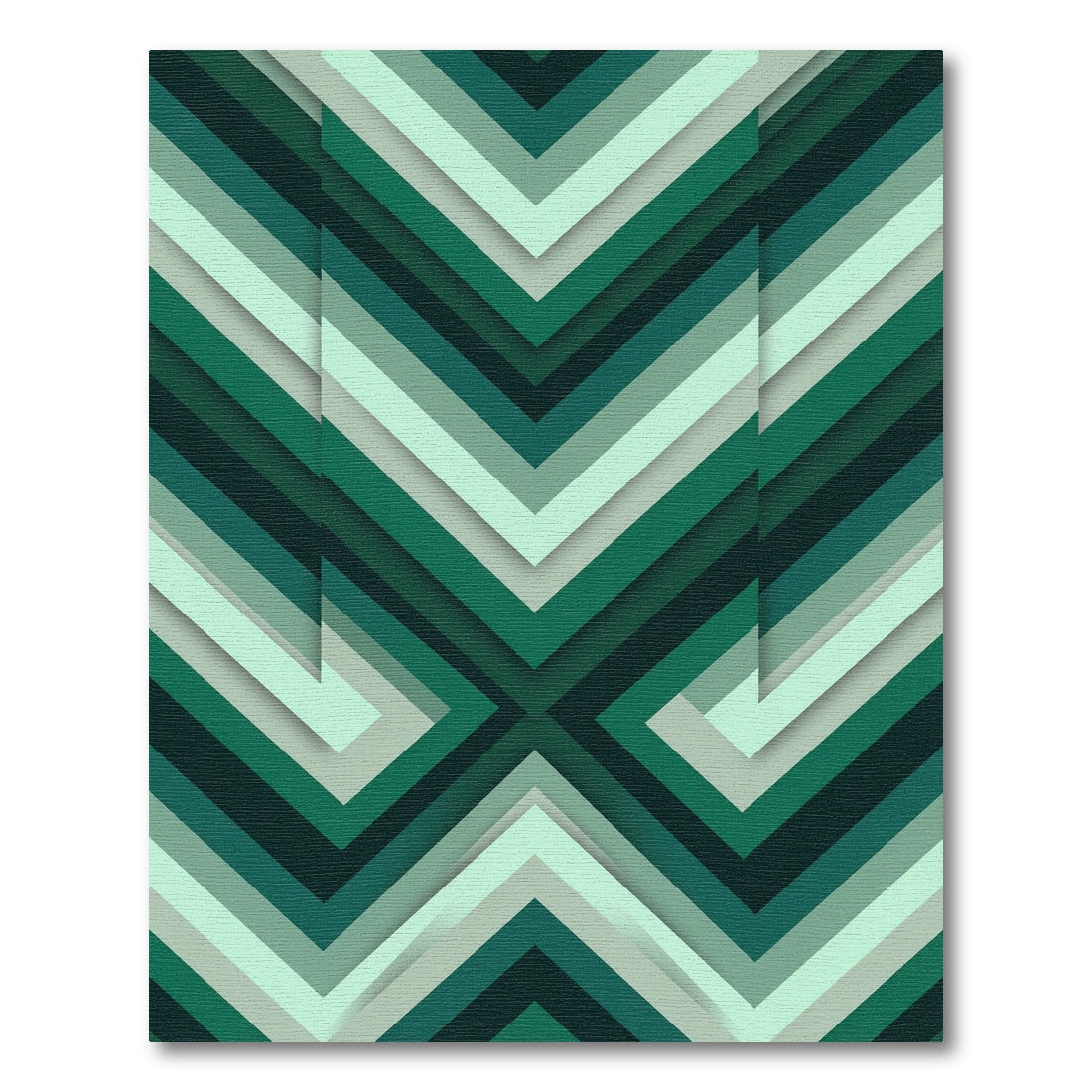 Geometric Green Layered Chevron Rug