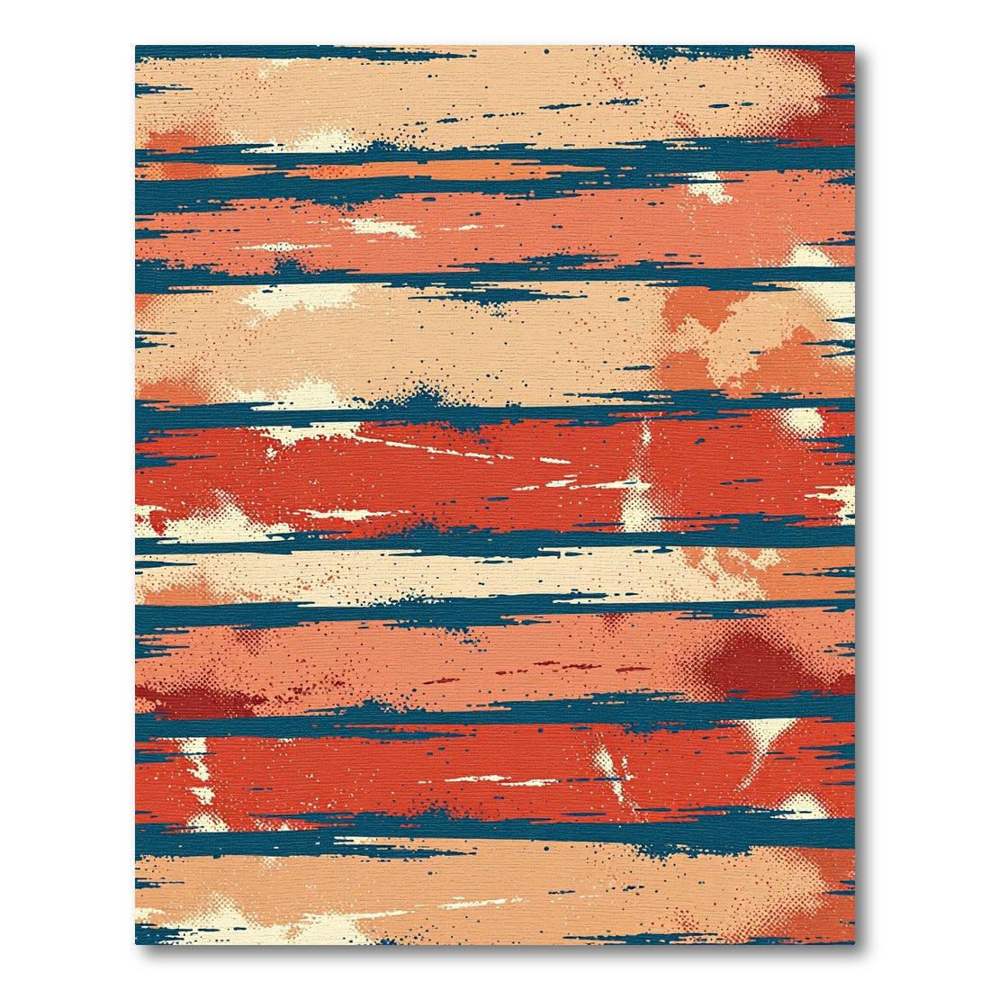 Distressed Burnt Orange Teal Horizontal Stripe Rug
