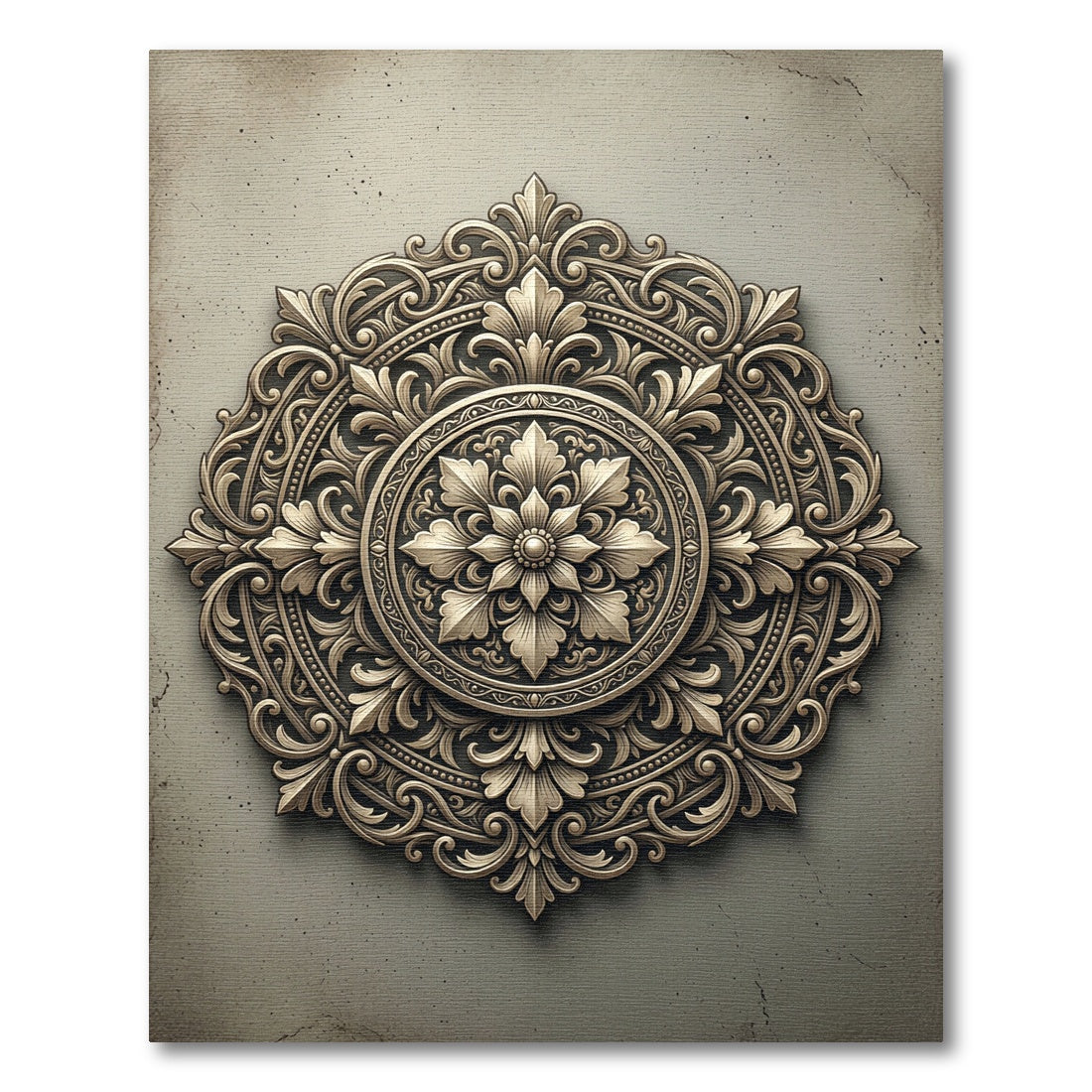 Elegant Bronze Floral Medallion Accent Rug