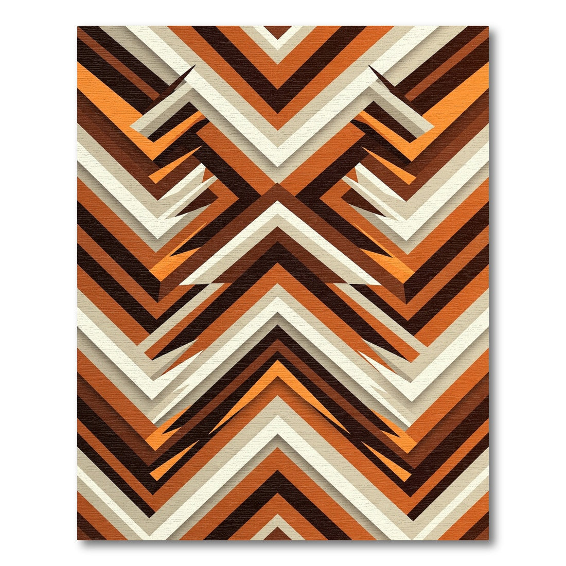 Retro Orange Brown Geometric Chevron Rug