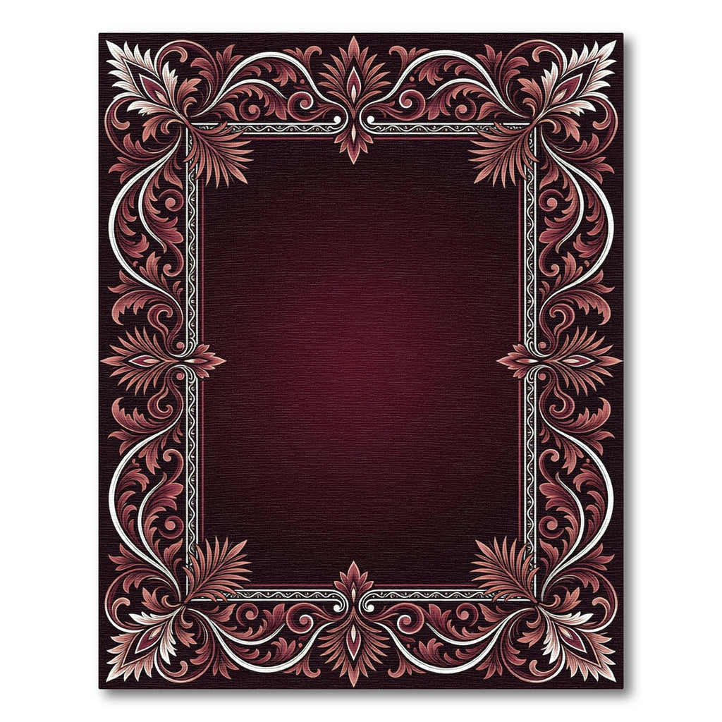Deep Burgundy Antique Floral Frame Rug