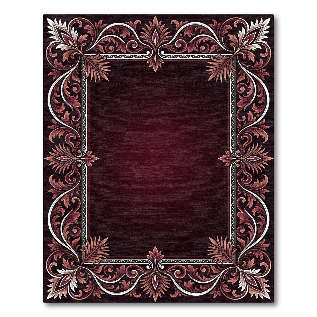 Deep Burgundy Antique Floral Frame Rug