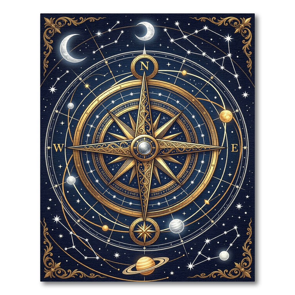 Golden Celestial Compass Starry Night Rug