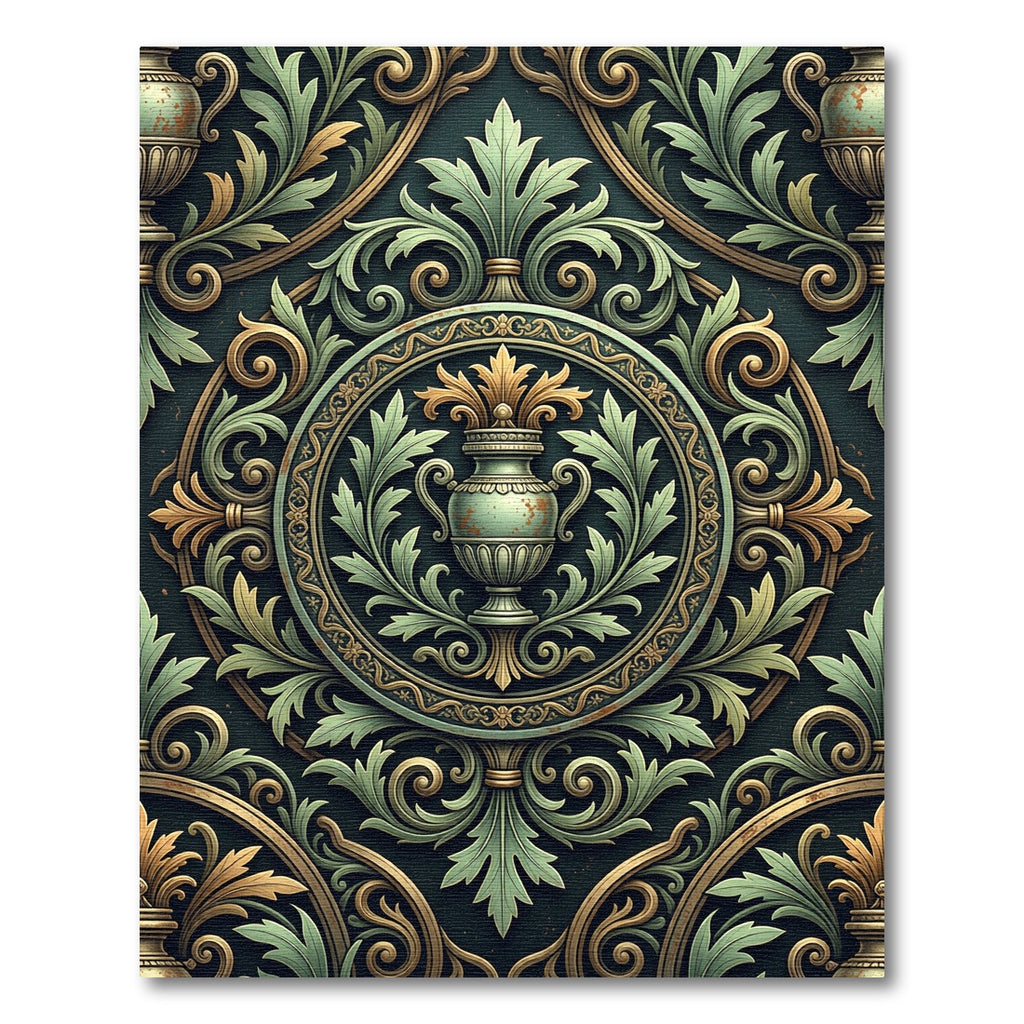 Neo Classical Sage Green Urn Medallion Rug