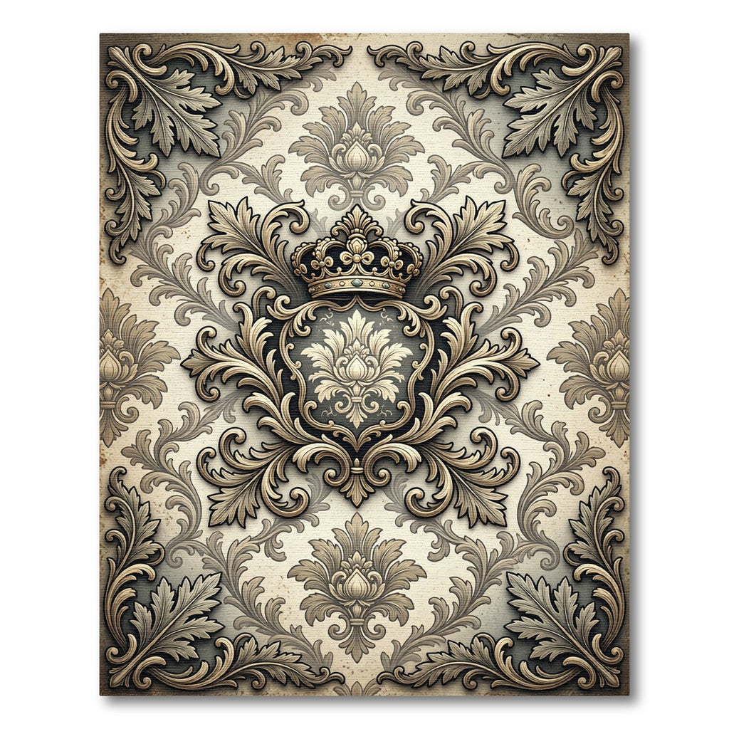 Elegant Gold Damask Crown Crest Rug