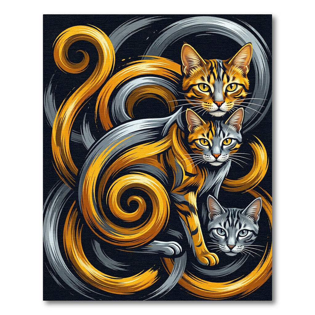 Dynamic Orange Gray Swirl Cats Rug