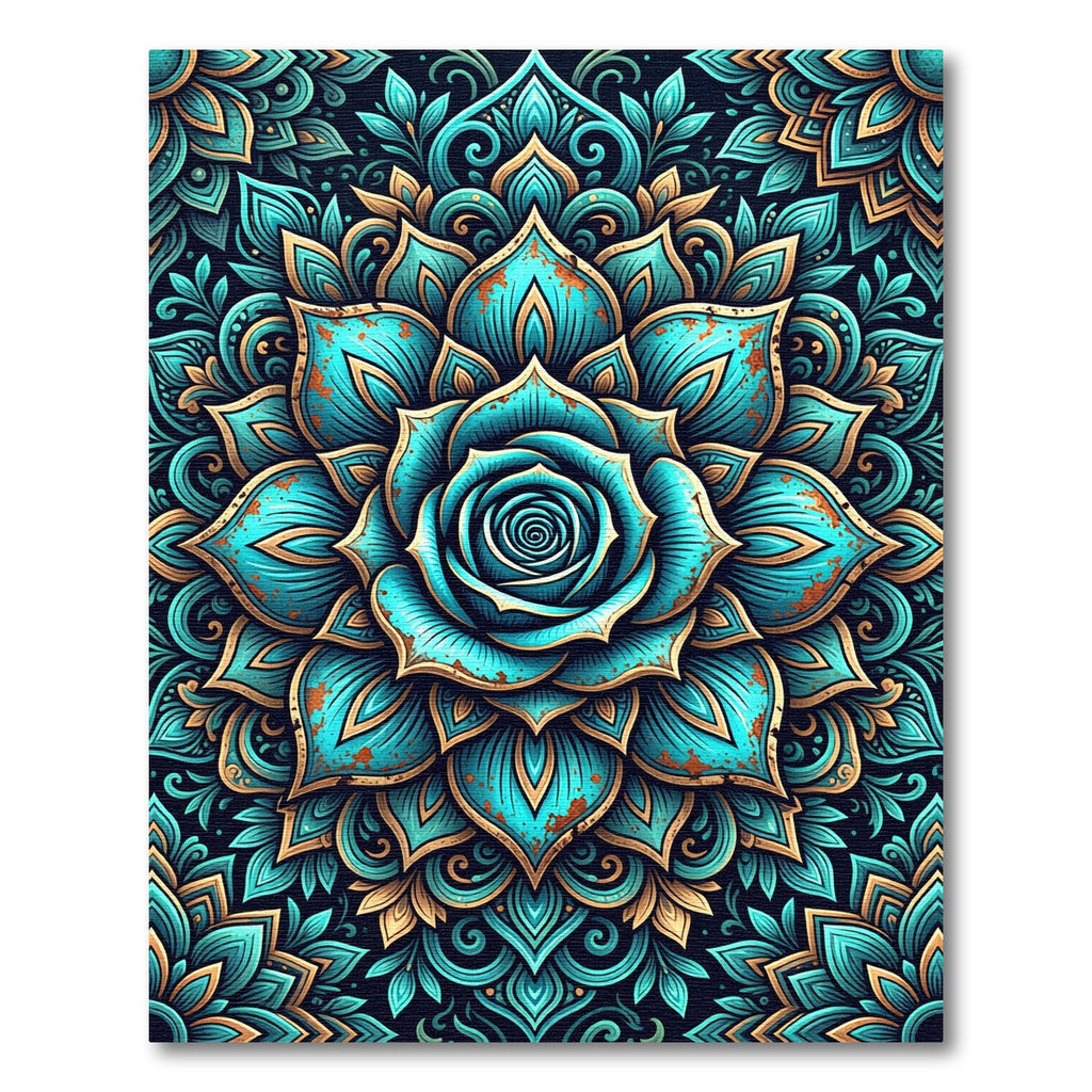 Turquoise Rose Mandala Bloom Rug