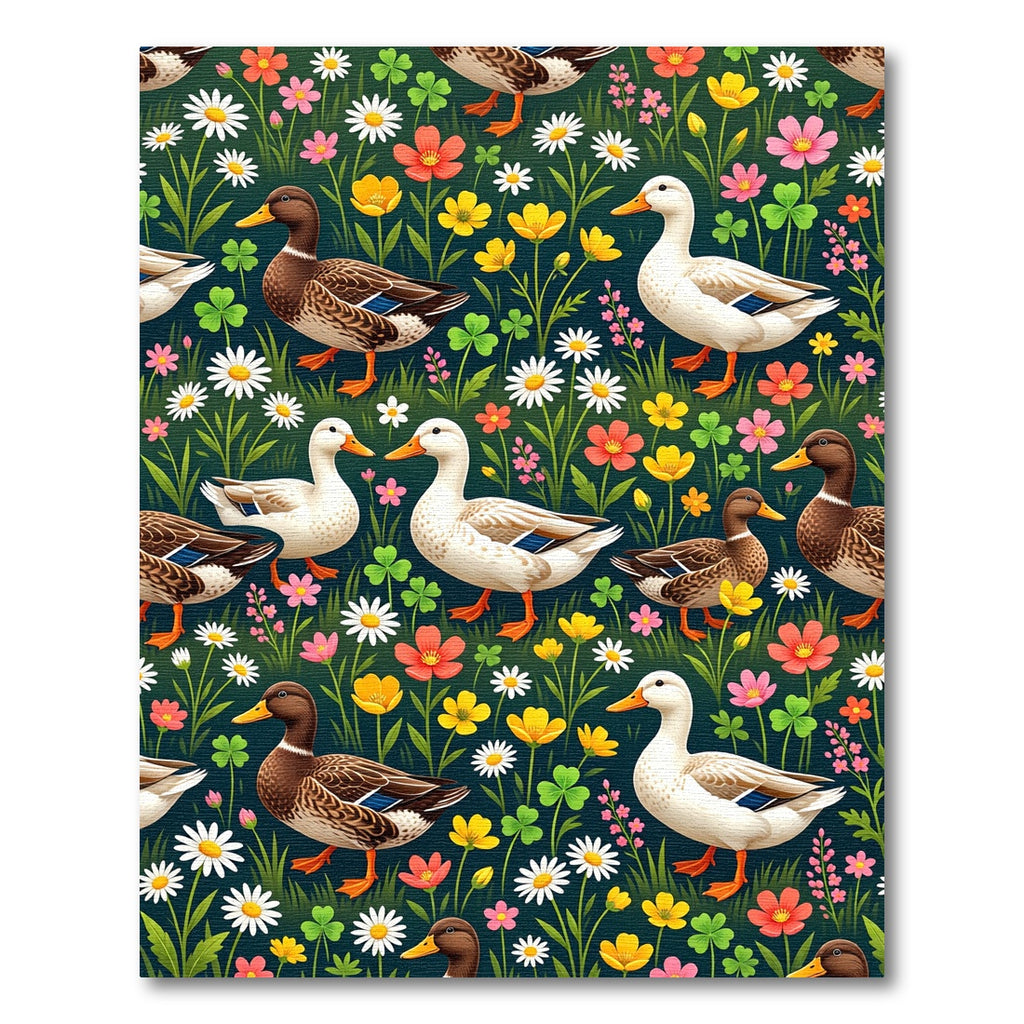 Whimsical Ducks and Meadow Wildflowers Rug