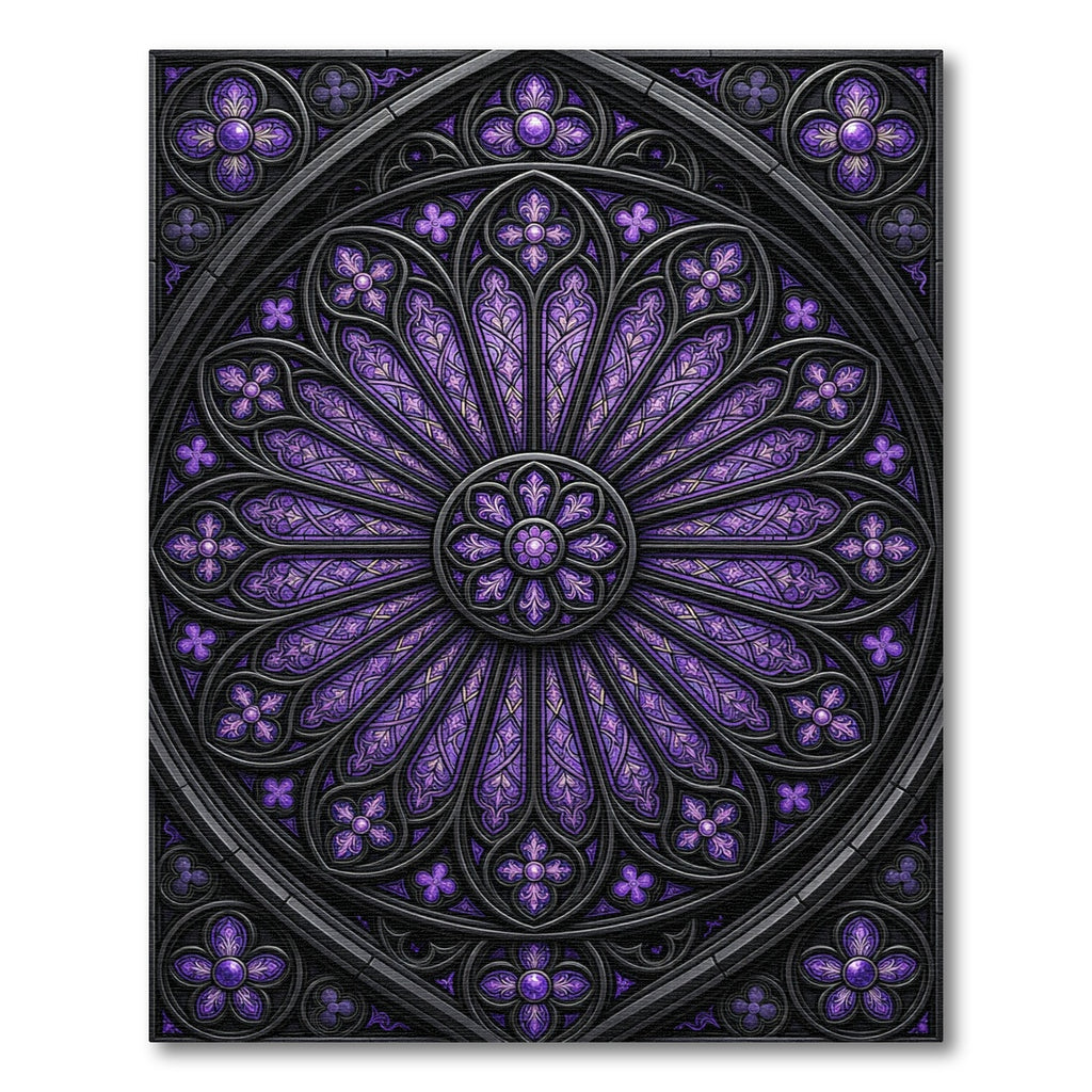 Gothic Violet Rose Window Mandala Rug