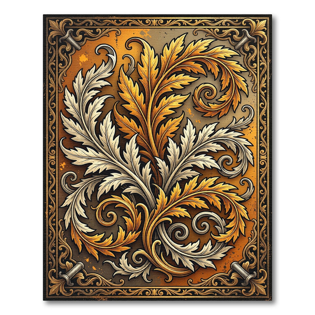 Gilded Ornate Acanthus Foliage Scroll Rug