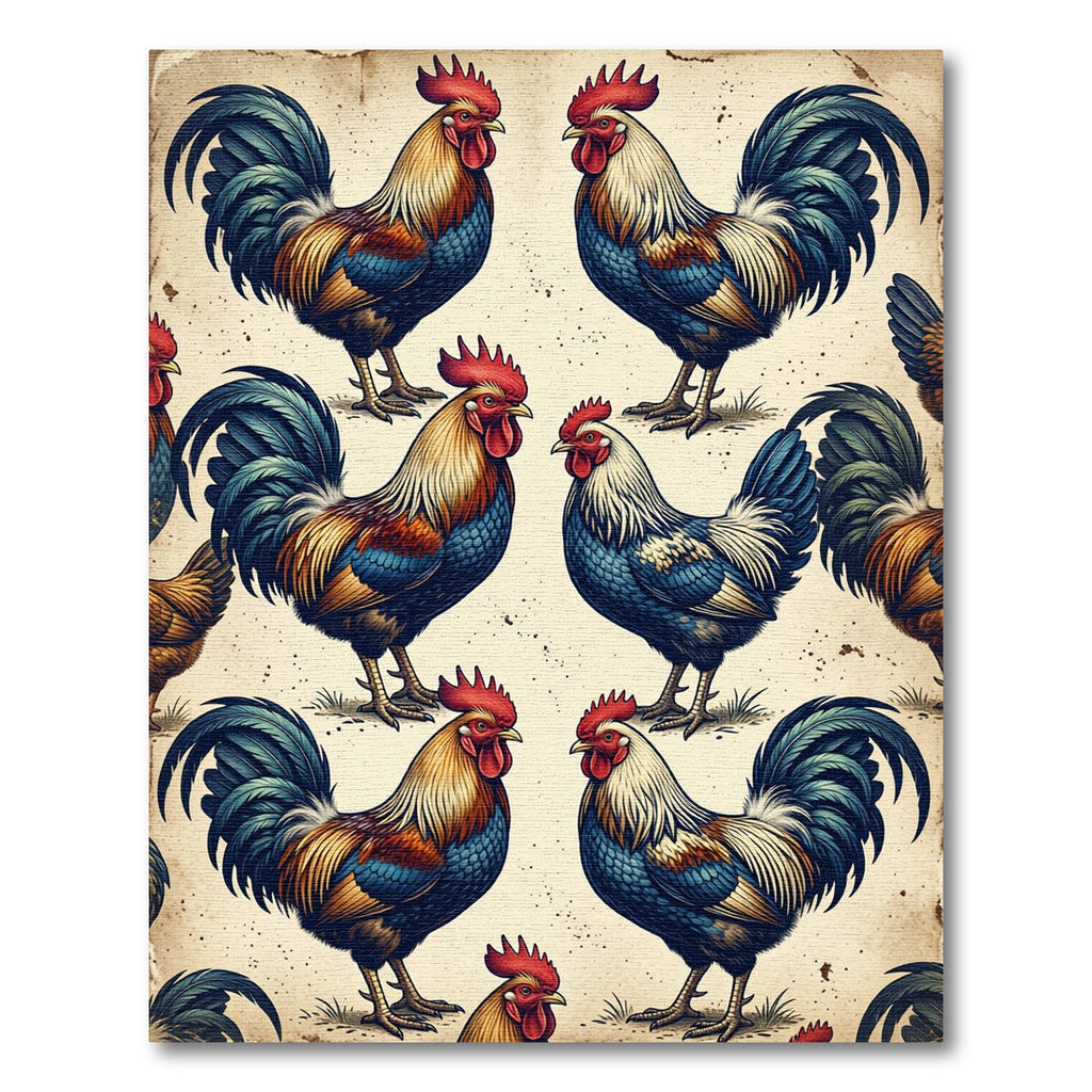 Vintage Farmhouse Rooster Art Collage Rug