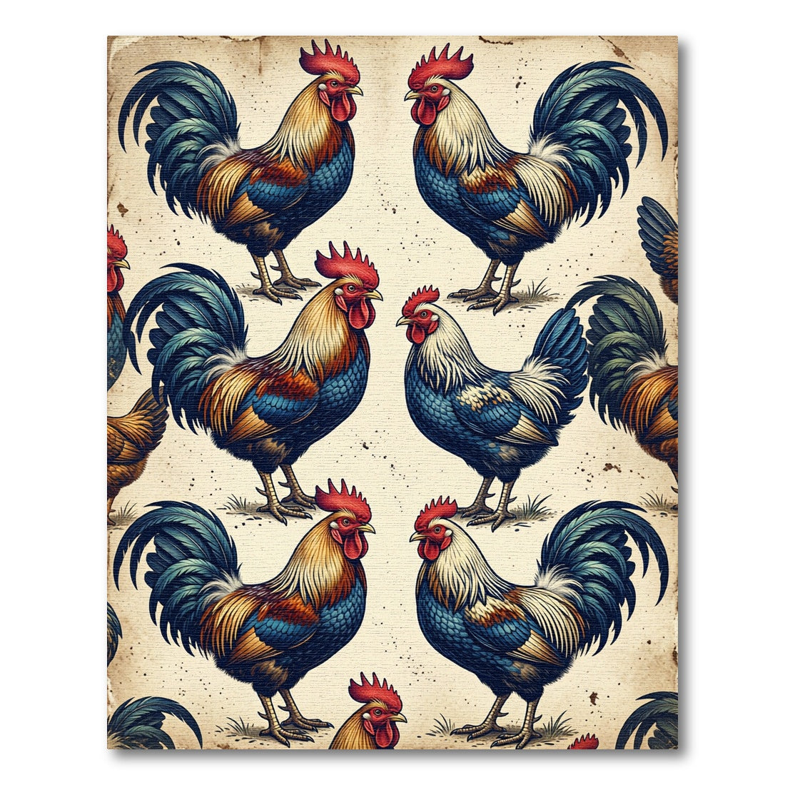 Vintage Farmhouse Rooster Art Collage Rug