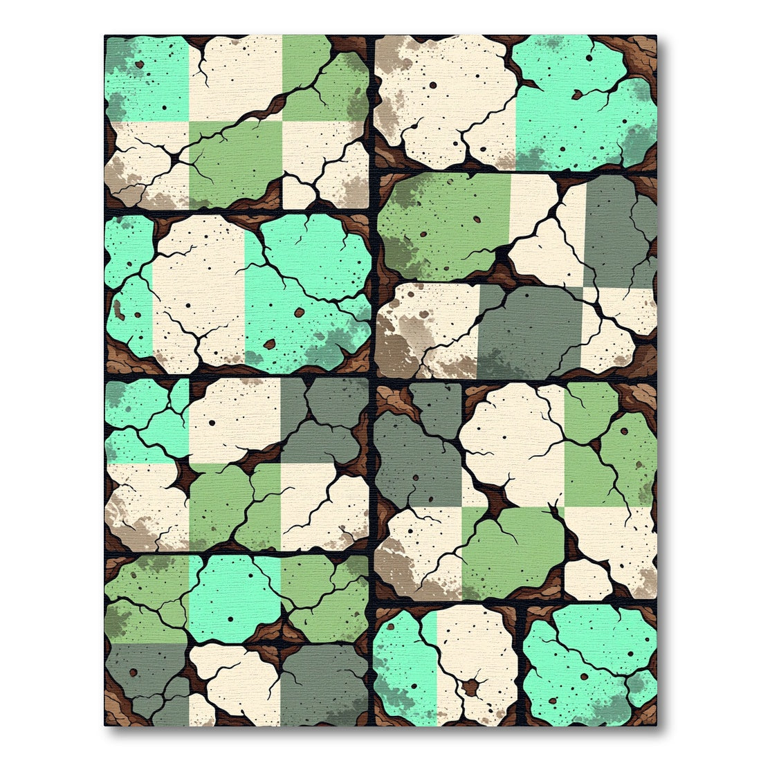 Cracked Tile Green Beige Abstract Composition Rug