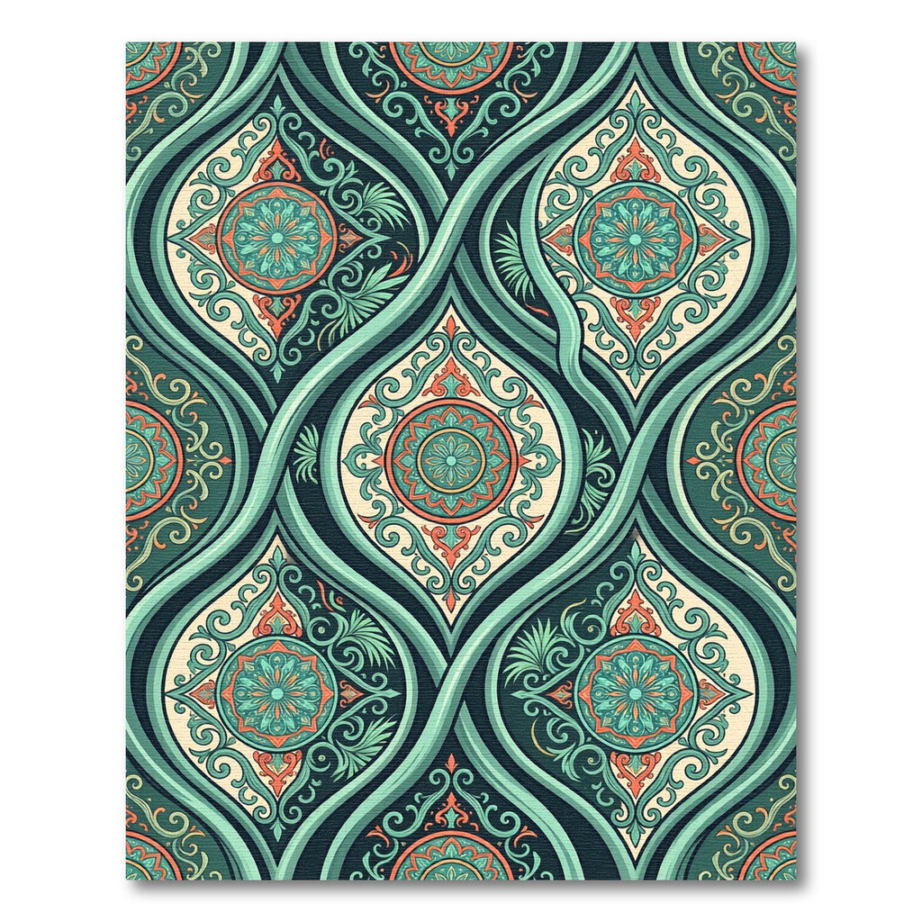 Teal Orange Medallion Arabesque Rug
