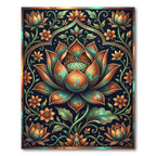 Copper Teal Lotus Floral Art Rug