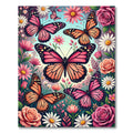 Pink Orange Butterflies Floral Garden Rug