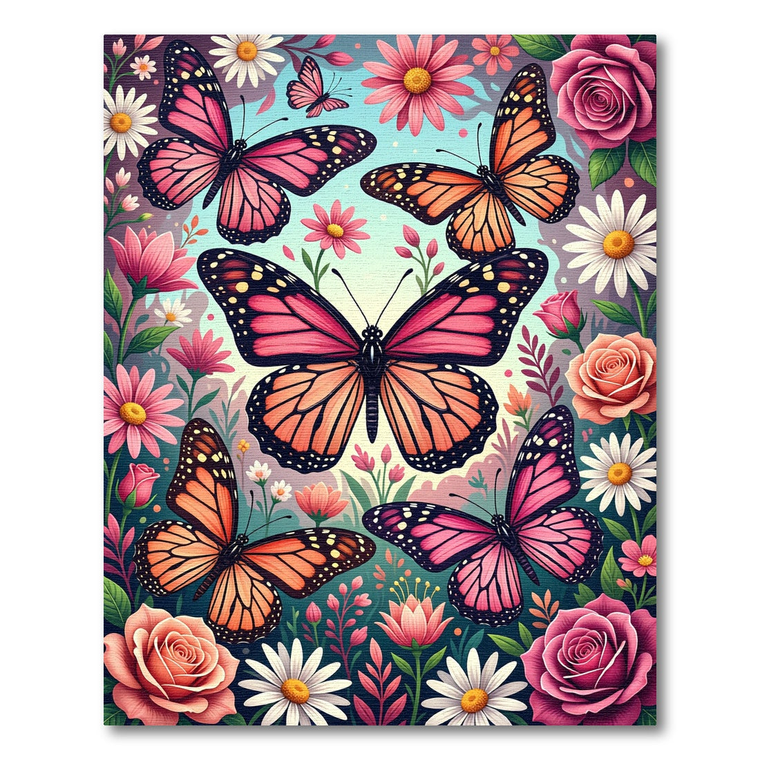 Pink Orange Butterflies Floral Garden Rug