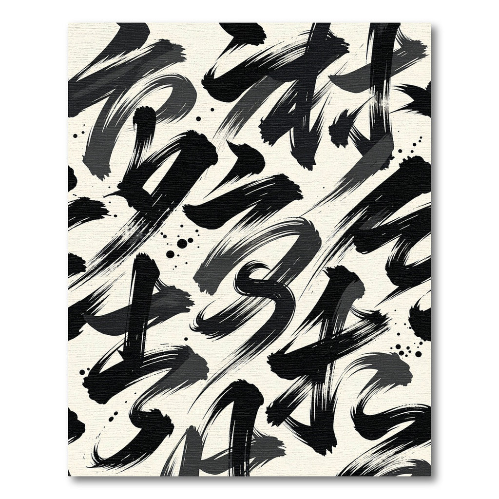 Bold Black Ink Brushstroke Composition Rug